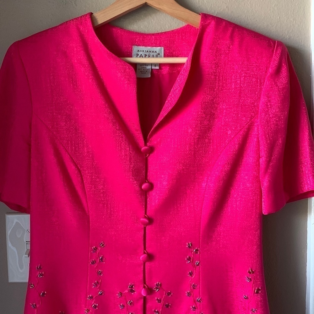 ADRIANNA PAPELL 2-Piece Silk Pink Short Sleeve Vintage Skirt Set